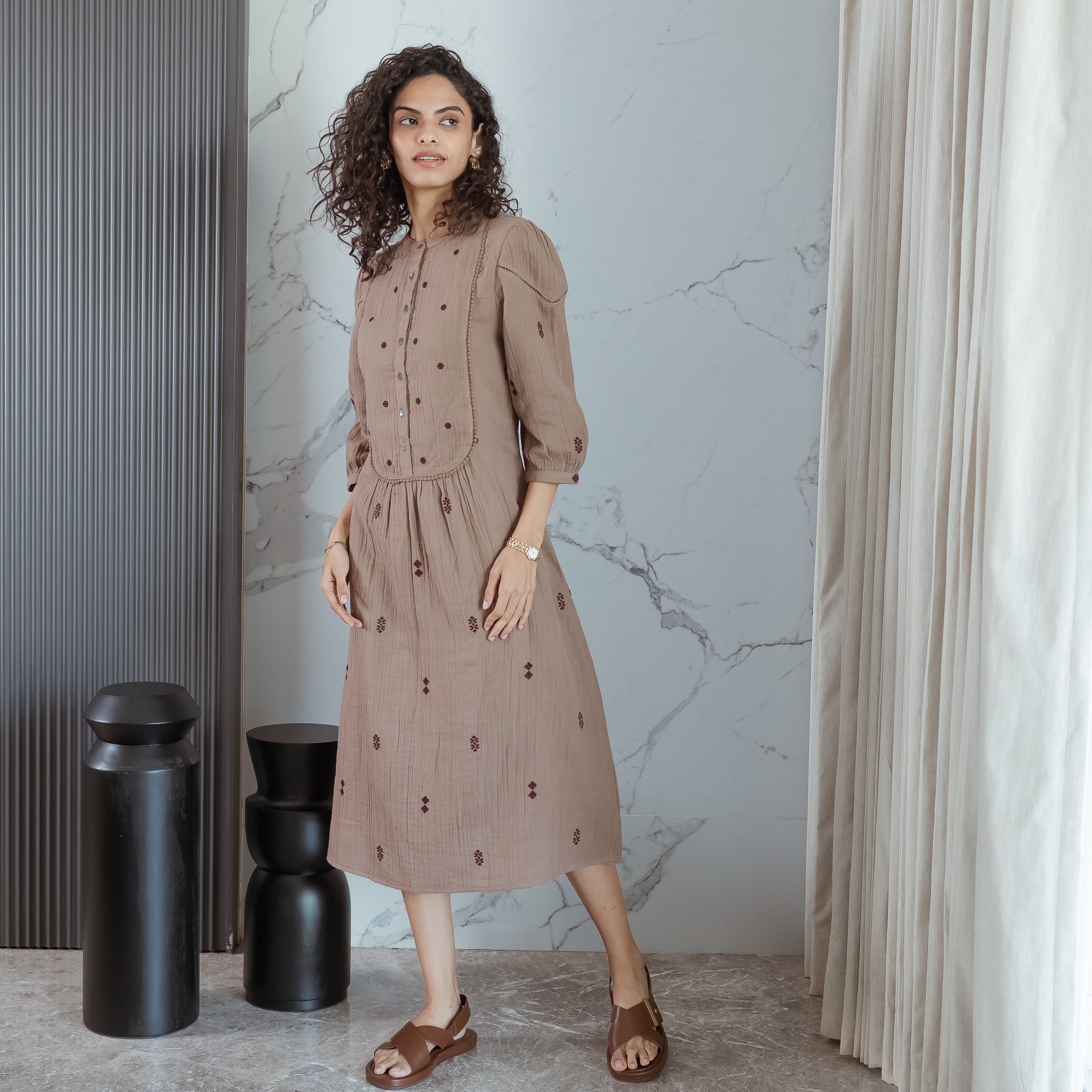 Biscuit Embroidered Dress