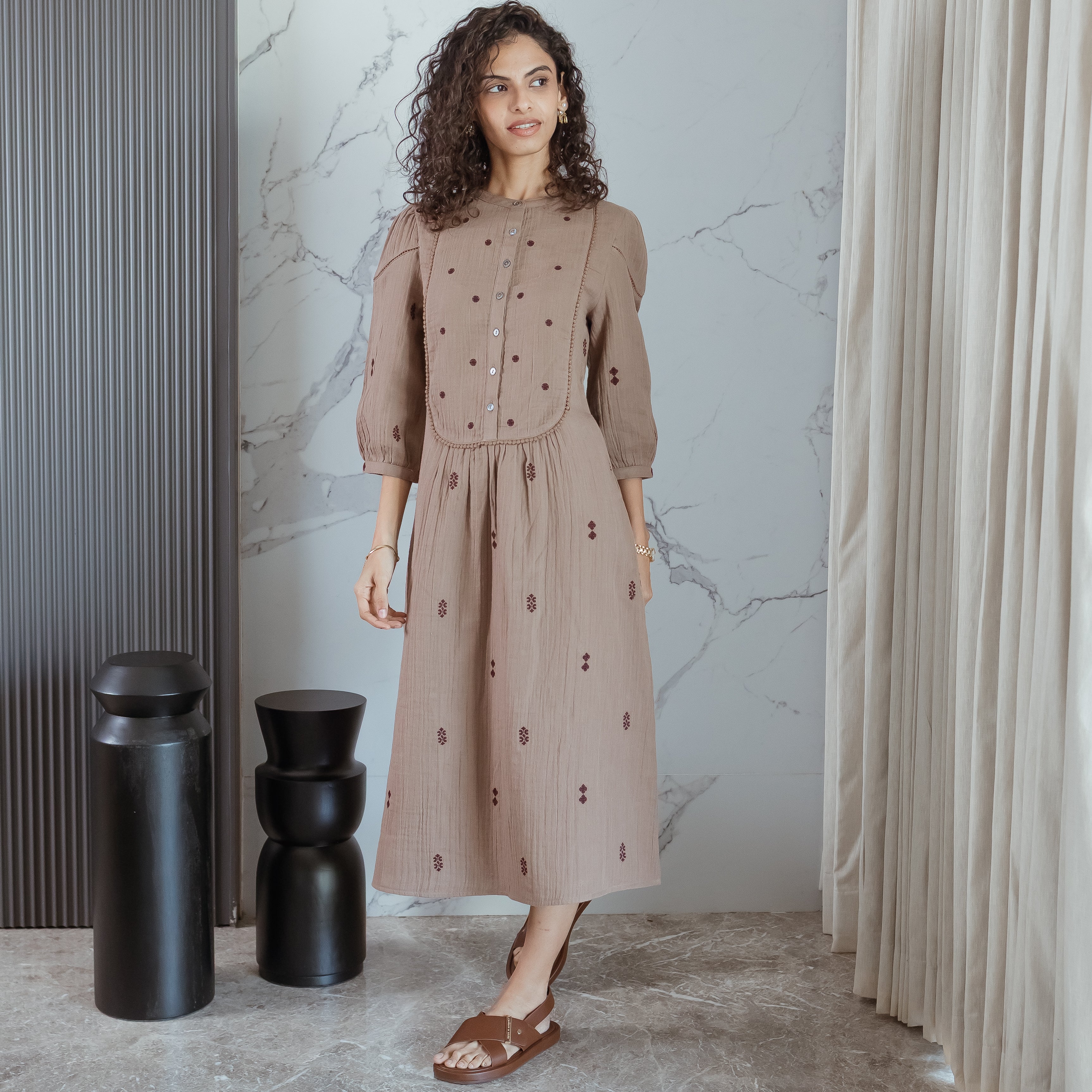 Biscuit Embroidered Dress