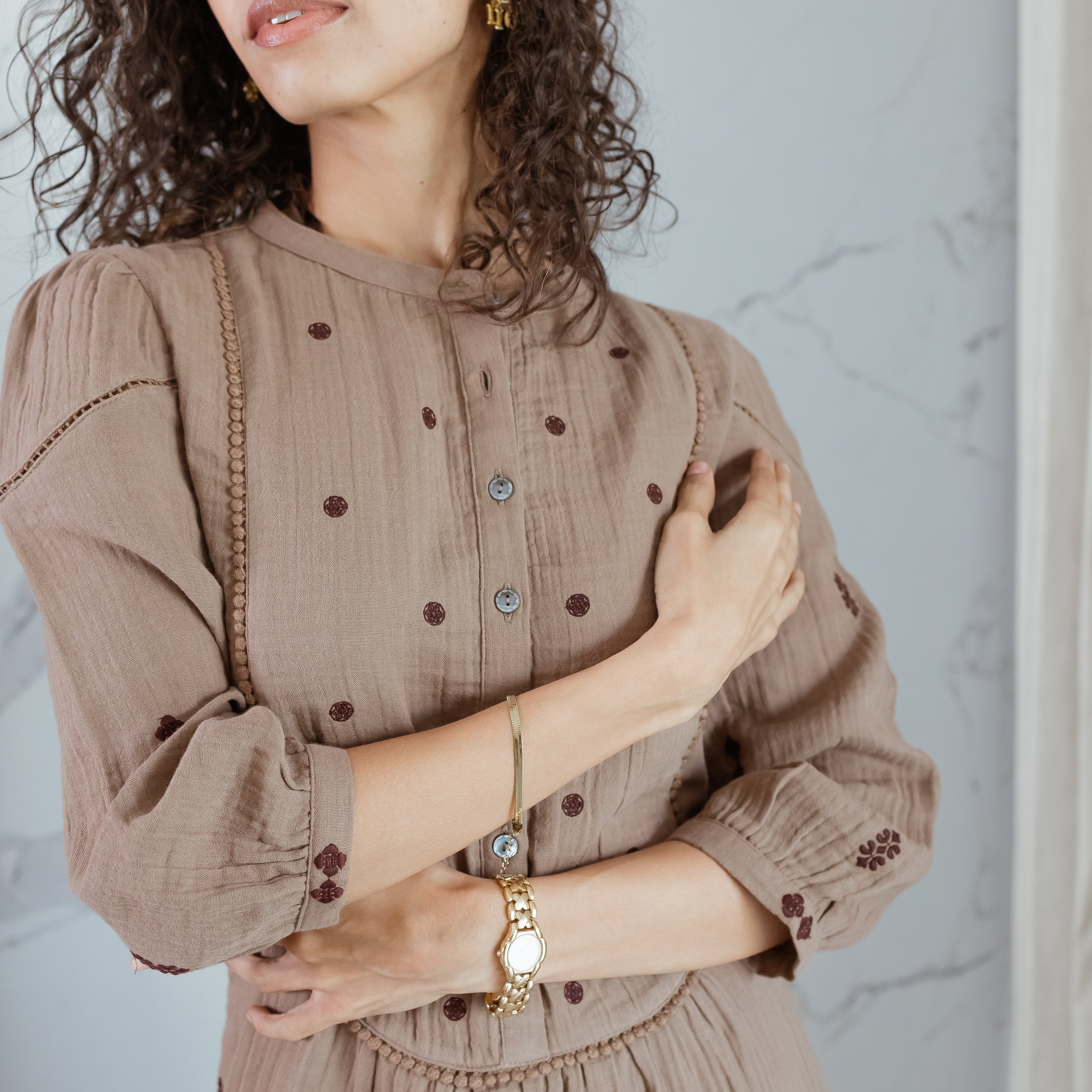 Biscuit Embroidered Dress