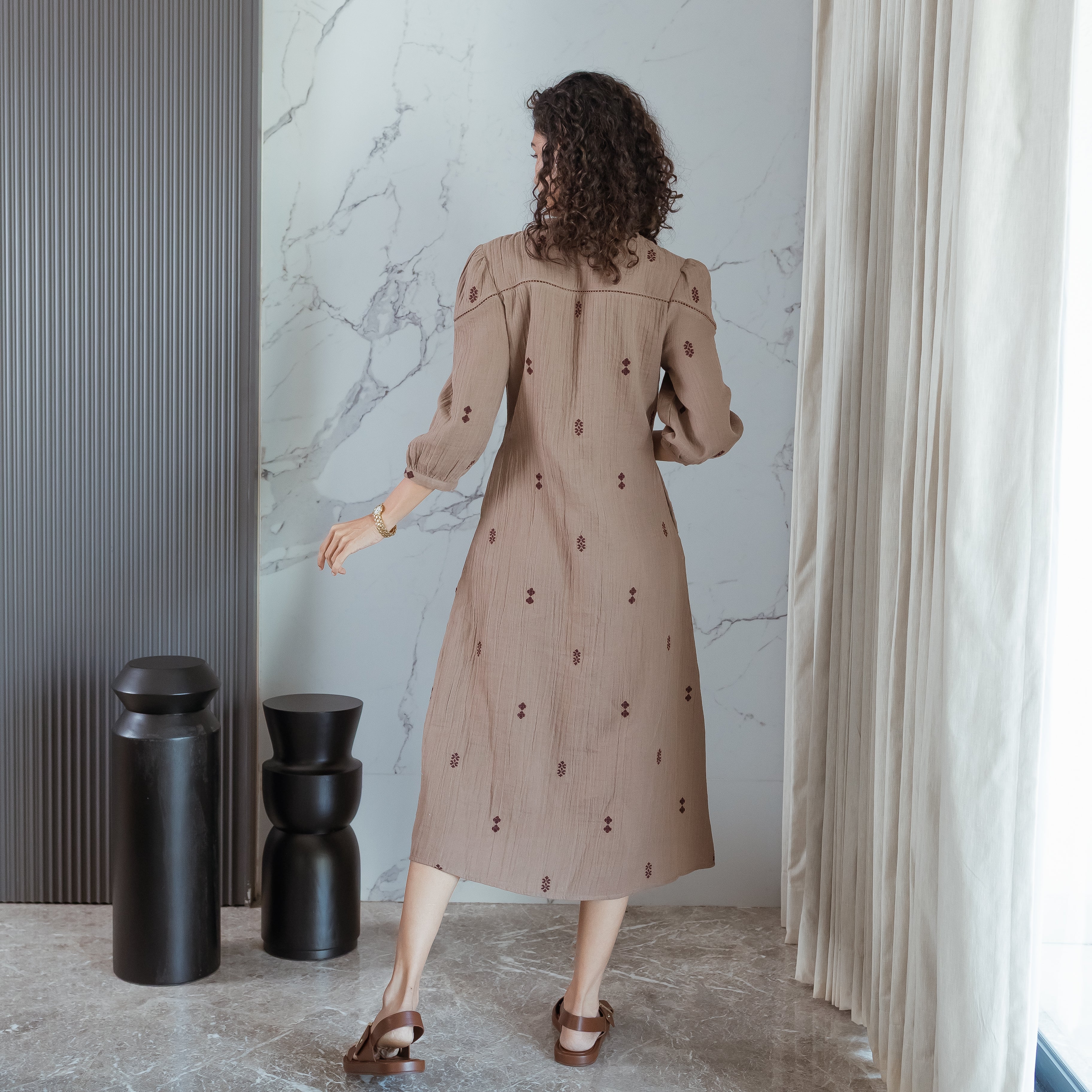 Biscuit Embroidered Dress