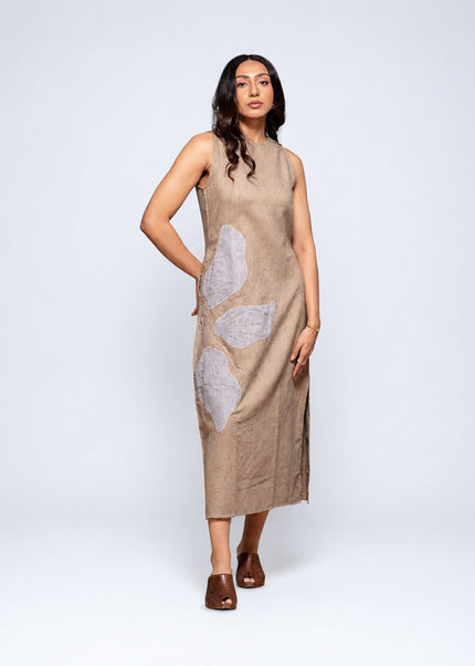 Chambray Appliqué Slit Dress