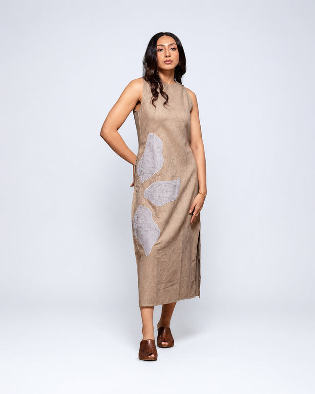 Chambray Appliqué Slit Dress