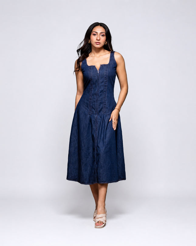 Denim Zipper-Front Dress