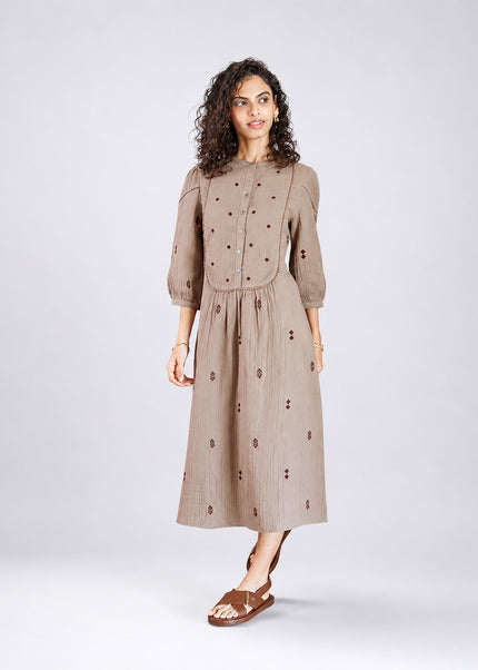 Biscuit Embroidered Dress