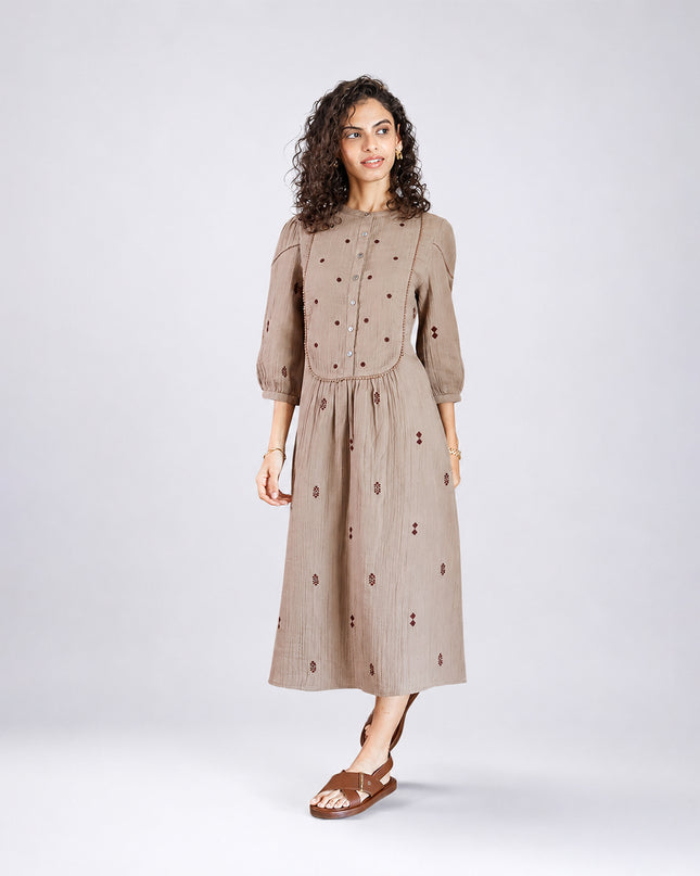 Biscuit Embroidered Dress