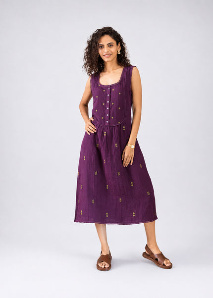 Wine Embroidered Dress