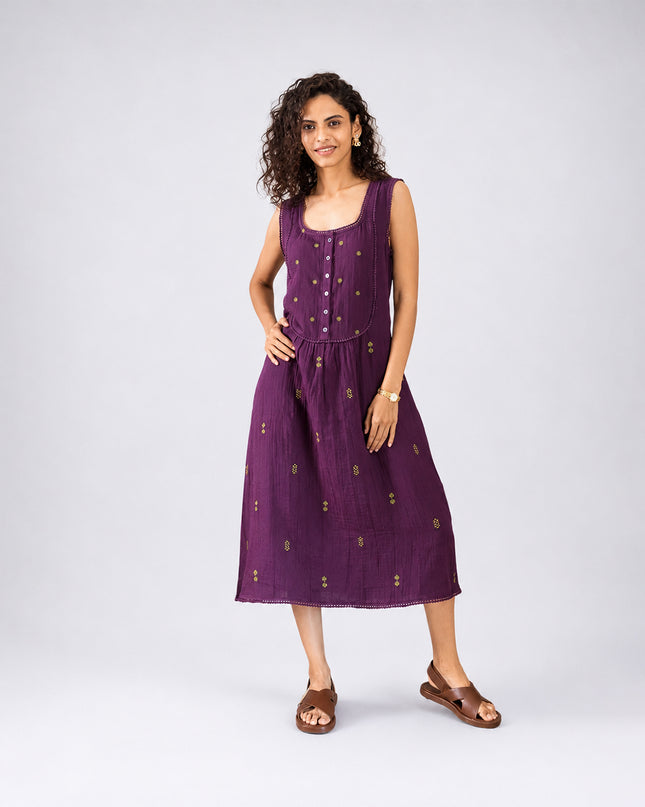 Wine Embroidered Dress