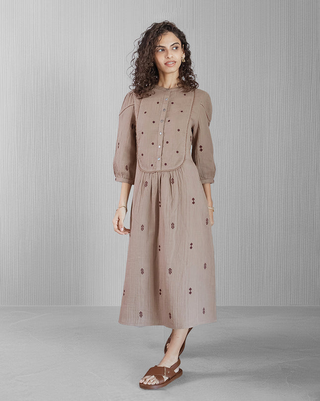 Biscuit Embroidered Dress
