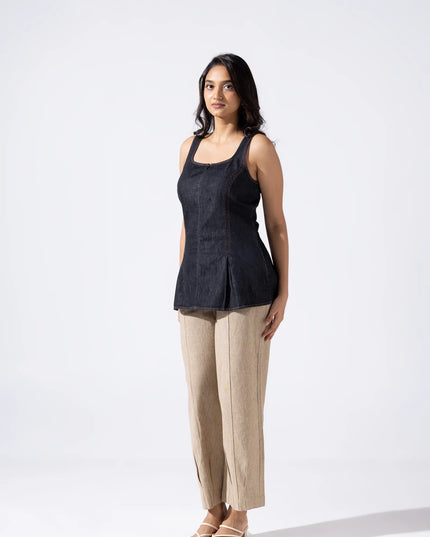 Zip and Flare Peplum Denim Top - Jet Black