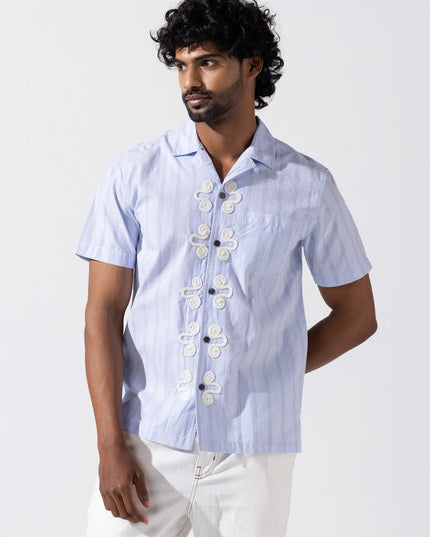 Embroidered Stripe Shirt - Blue Stripe