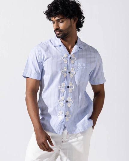 Embroidered Stripe Shirt - Blue Stripe