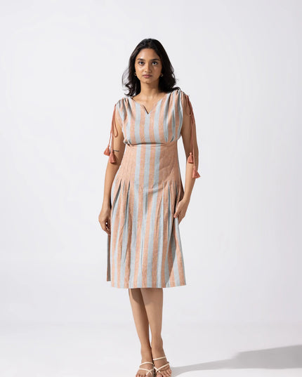 A-Line Tucked Midi Dress - Aqua Mist Sand Beige