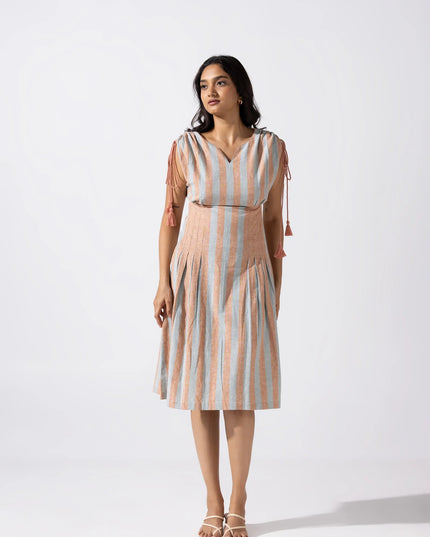 A-Line Tucked Midi Dress - Aqua Mist Sand Beige