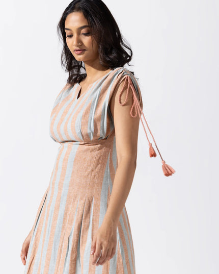 A-Line Tucked Midi Dress - Aqua Mist Sand Beige
