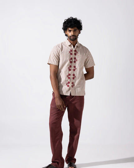 Embroidered Stripe Shirt - Maroon