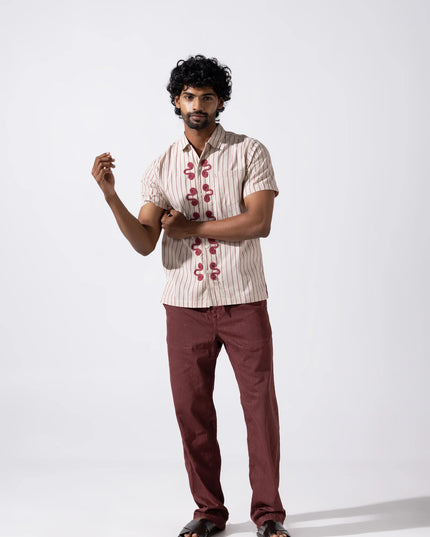Embroidered Stripe Shirt - Maroon