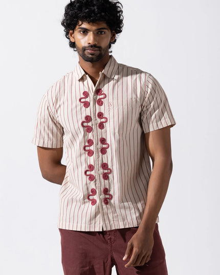 Embroidered Stripe Shirt - Maroon