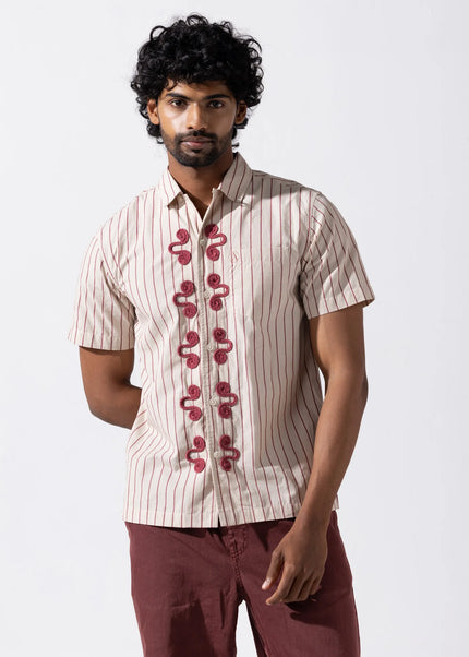 Embroidered Stripe Shirt - Maroon