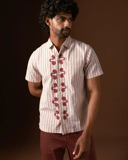 Embroidered Stripe Shirt - Maroon