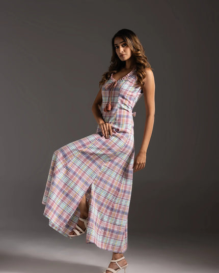 Scoop Neck Check Dress - Pastel Multi Check