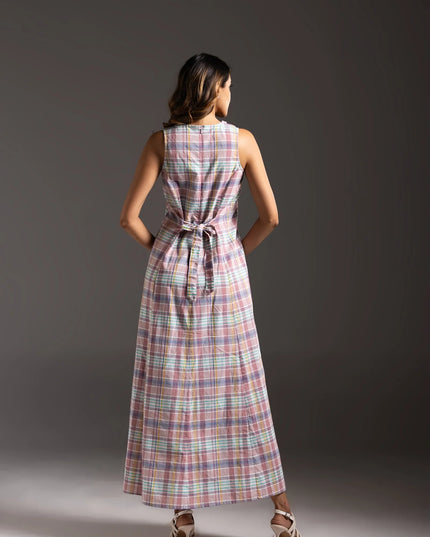 Scoop Neck Check Dress - Pastel Multi Check