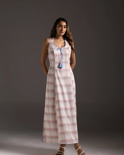 Scoop Neck Check Dress - Blush Pink Check