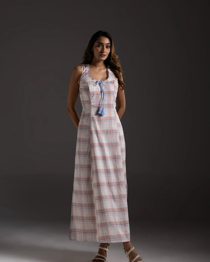 Scoop Neck Check Dress - Blush Pink Check