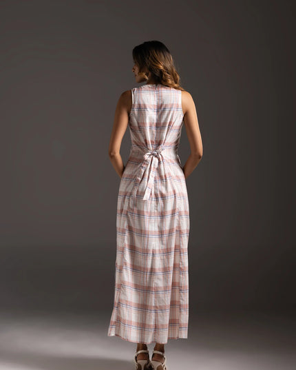 Scoop Neck Check Dress - Blush Pink Check