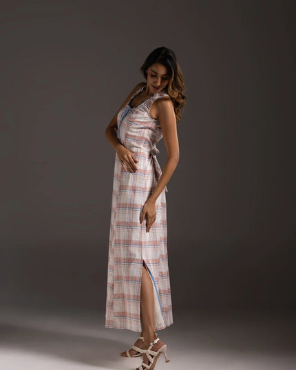 Scoop Neck Check Dress - Blush Pink Check