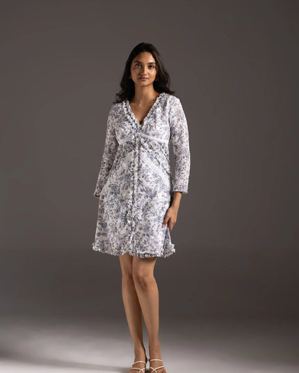 Porcelain Ruffled A-Line Mini Dress
