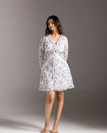 Porcelain Ruffled A-Line Mini Dress