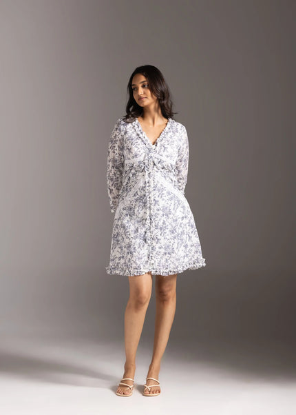 Porcelain Ruffled A-Line Mini Dress