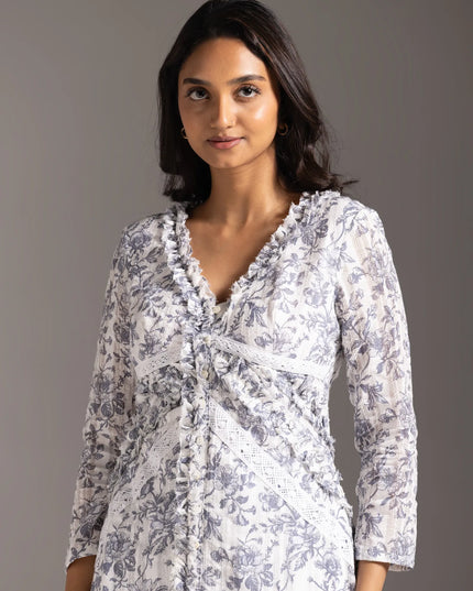Porcelain Ruffled A-Line Mini Dress