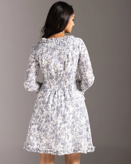 Porcelain Ruffled A-Line Mini Dress