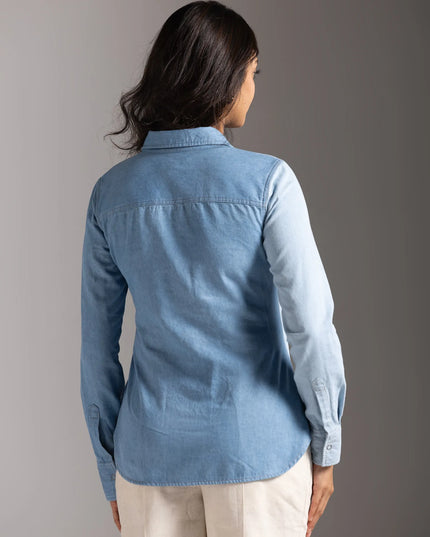Half and Half Denim Shirt - Light Blue