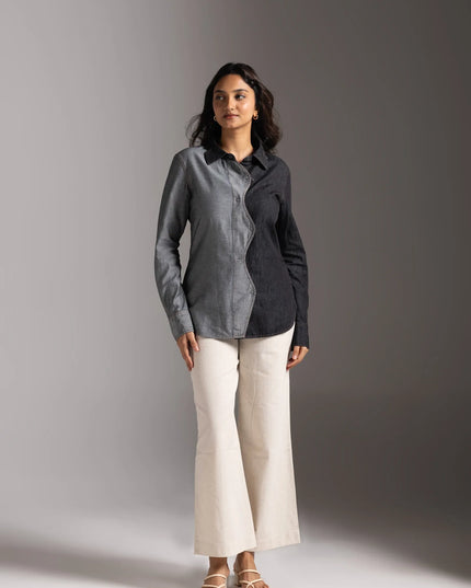 Half and Half Denim Shirt - Charcoal Black
