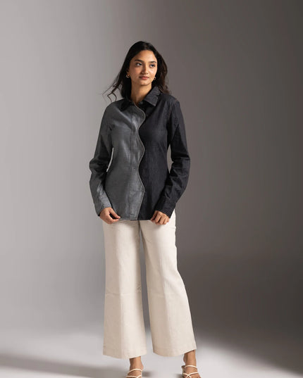 Half and Half Denim Shirt - Charcoal Black
