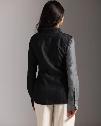Half and Half Denim Shirt - Charcoal Black