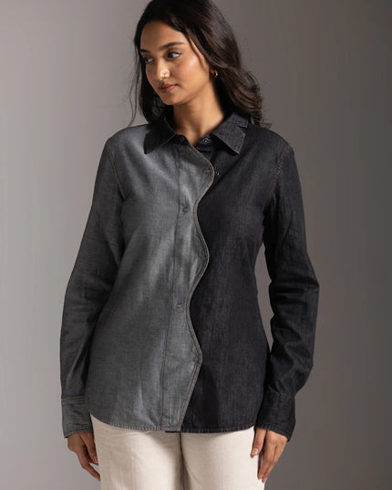 Half and Half Denim Shirt - Charcoal Black
