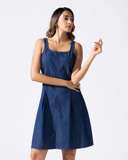 Zip and Flare Knee-Length Denim