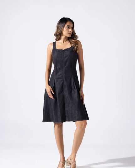 Zip and Flare Knee-Length Denim