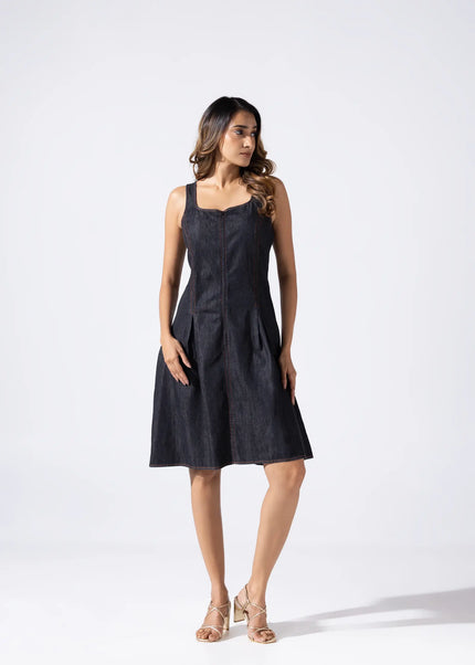 Zip and Flare Knee-Length Denim