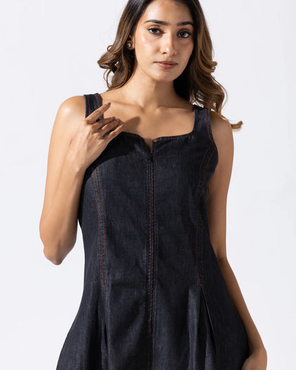Zip and Flare Knee-Length Denim