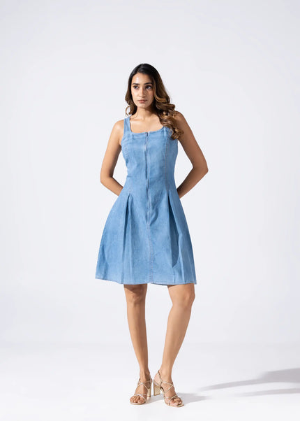 Zip and Flare Knee-Length Denim