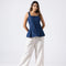 Zip and Flare Peplum Denim Top - Midnight Indigo Blue