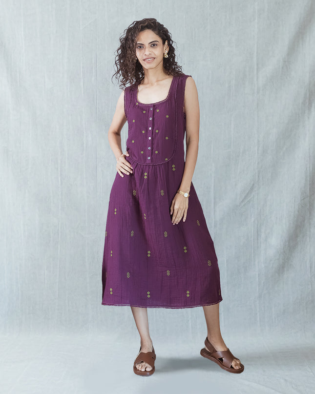 Wine Embroidered Dress