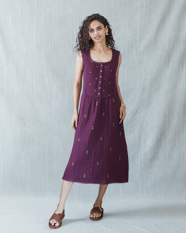 Wine Embroidered Dress
