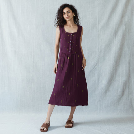Wine Embroidered Dress