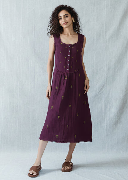 Wine Embroidered Dress