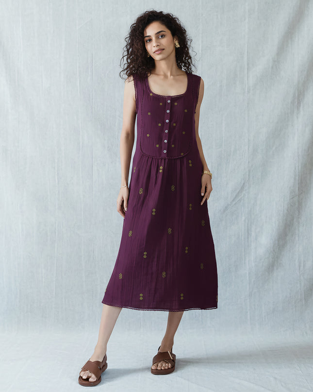 Wine Embroidered Dress